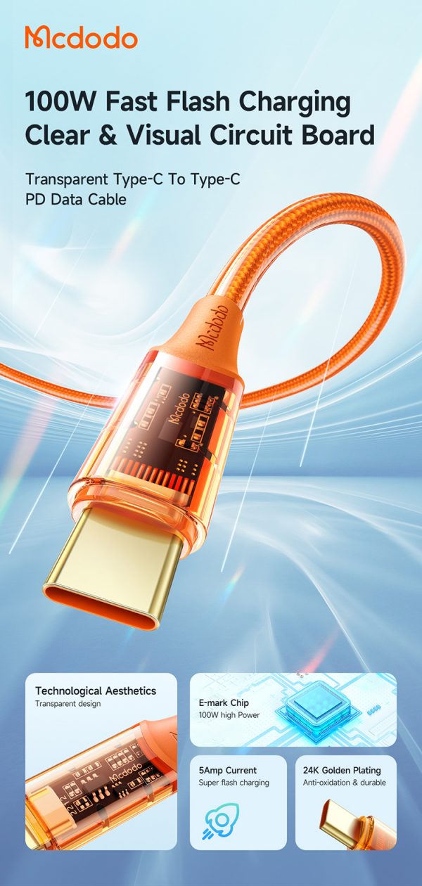 Mcdodo CA-211 Transparent Data Cable Type-C to Type-C  1.2m