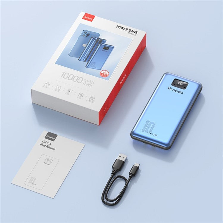 Yoobao LC2 Pro Digital Screen Built-in Cable PD3.0/QC3.0 Quick Charge Power Bank 10000mAh, Type-C and Lightning Cable