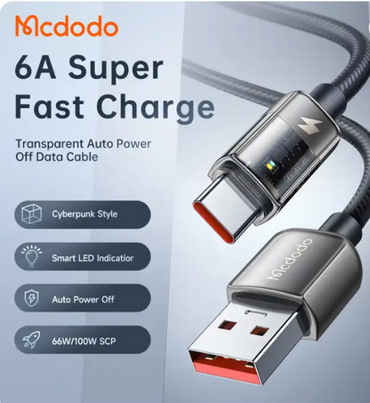 MCDODO CA-3150 6A Auto Power Off USB-C Cable 1.2 Meter