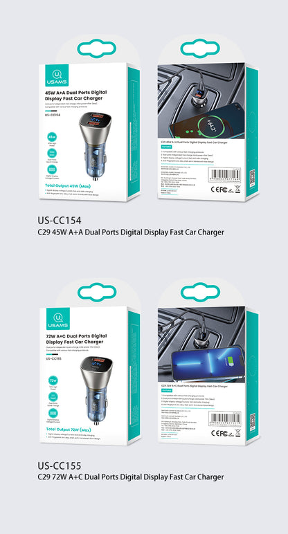 USAMS US-CC154 C29 Dual Ports Digital Display Fast Car Charger