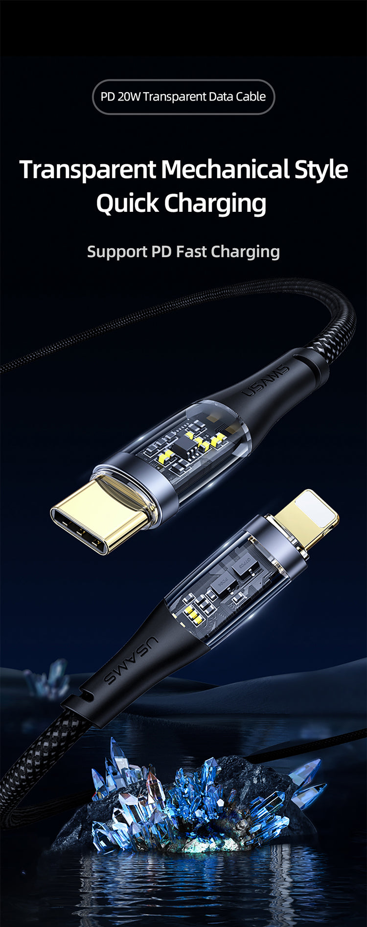 USAMS US-SJ573 Type-C To Lightning PD 20W Transparent Data Cable - Icy Series (1.2M)