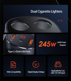 USAMS US-CC151 C28 245W 2A+C 3 Ports + Dual Cigarette Lighters Digital Display Fast Car Charger