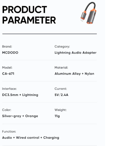 MCDODO CA-6710 Oryx Series Lightning to Lightning and DC 3.5mm Cable