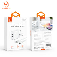 MCDODO HCH-5721 Dual USB Charger (UK) + MicroUSB Cable Travel Set