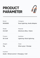MCDODO CA-0490 Oryx Series Lightning to Dual Lightning Cable